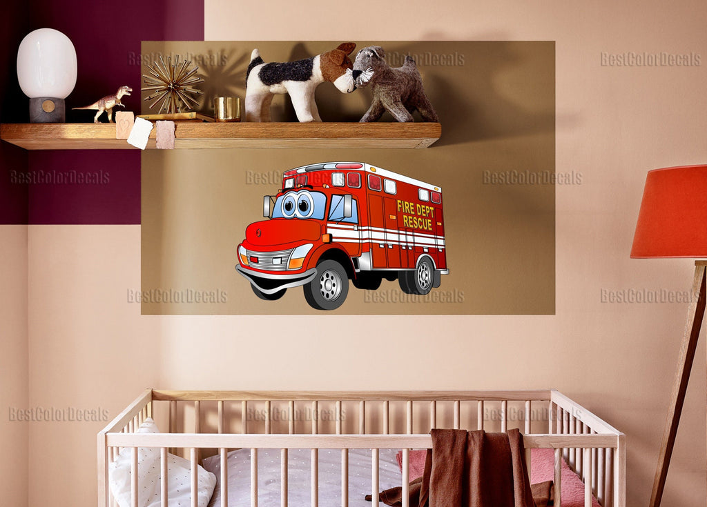 Firetruck nursery decor Firetruck decal Wall stickers kids cars Boy name wall decal Firetruck birthday decor Boy nursery wall decal