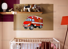 Load image into Gallery viewer, Firetruck nursery decor Firetruck decal Wall stickers kids cars Boy name wall decal Firetruck birthday decor Boy nursery wall decal