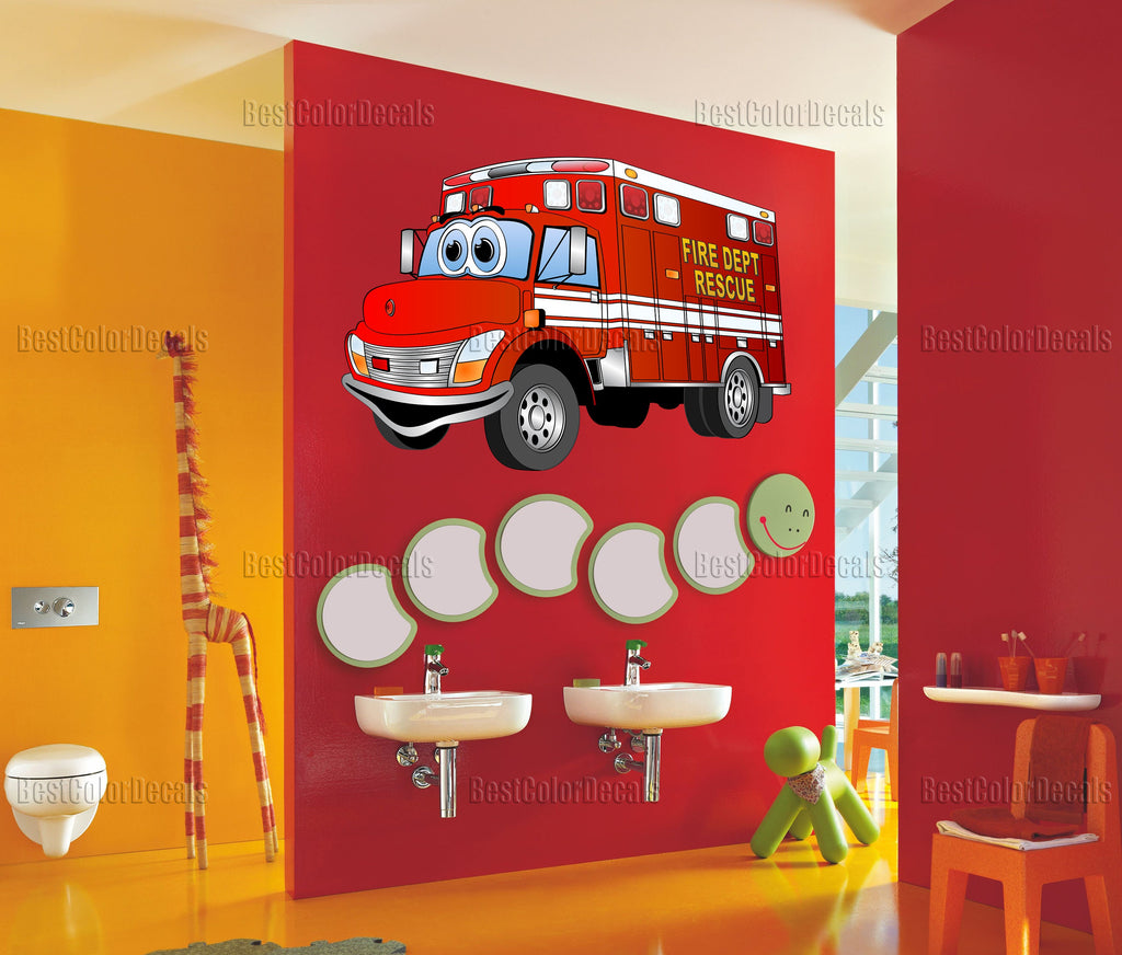 Firetruck nursery decor Firetruck decal Wall stickers kids cars Boy name wall decal Firetruck birthday decor Boy nursery wall decal