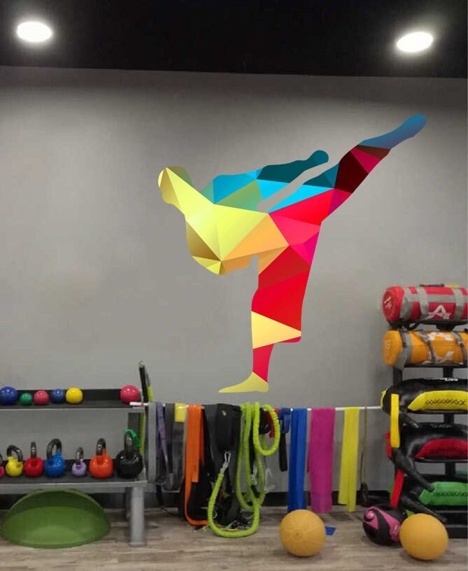Sport Karate Polygonal Wall decal, Karate Polygon sticker,modern wall art, Multi Color GD152