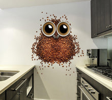 Load image into Gallery viewer, Owl kitchen decor Coffee wall decal Owl decal Coffee ornament Coffee wall art print Coffee beans design
