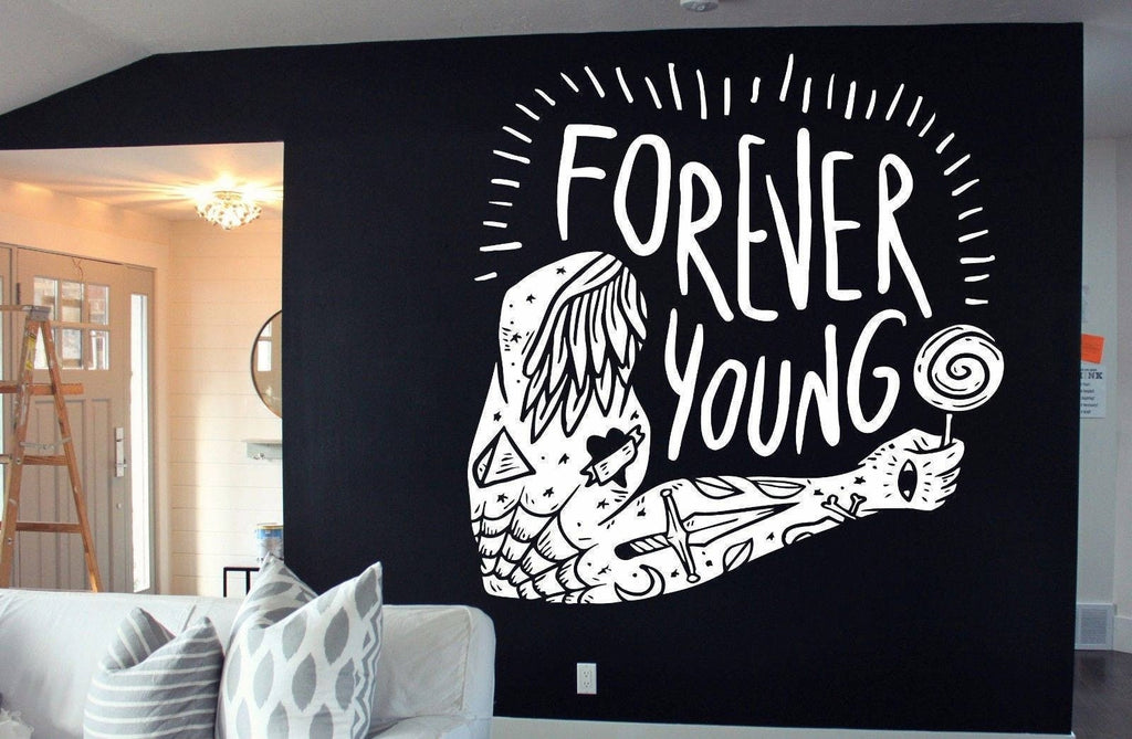 Forever young wall art Motivational quotes decal Romantic literary quotes Positive quotes decals Inspiring quotes wall art