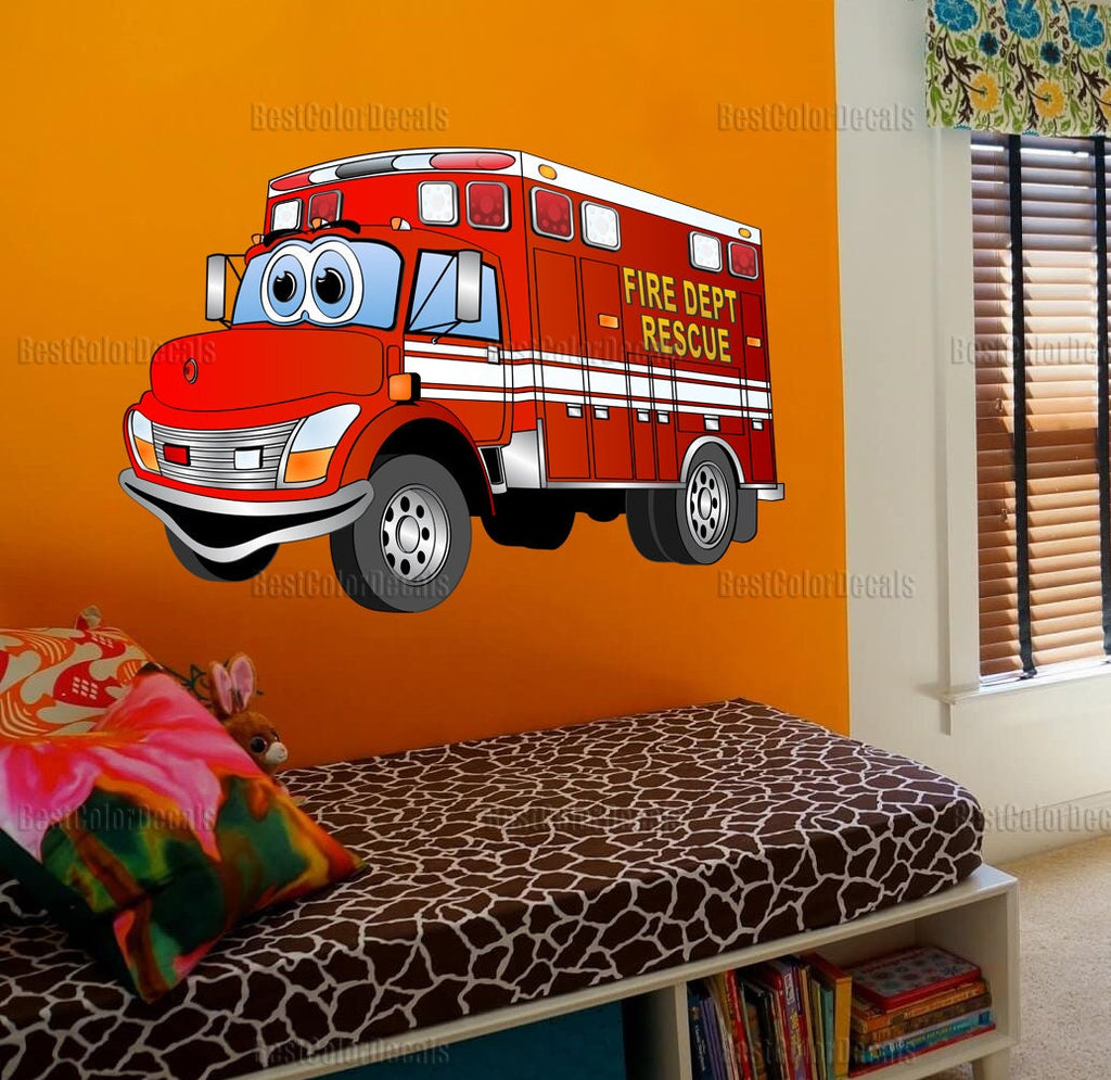 Firetruck nursery decor Firetruck decal Wall stickers kids cars Boy name wall decal Firetruck birthday decor Boy nursery wall decal