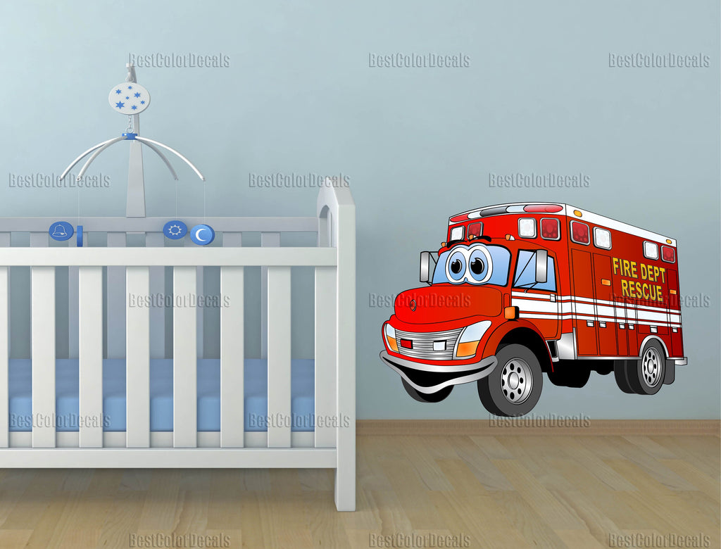 Firetruck nursery decor Firetruck decal Wall stickers kids cars Boy name wall decal Firetruck birthday decor Boy nursery wall decal