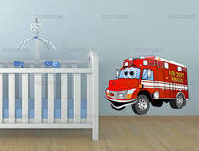 Load image into Gallery viewer, Firetruck nursery decor Firetruck decal Wall stickers kids cars Boy name wall decal Firetruck birthday decor Boy nursery wall decal