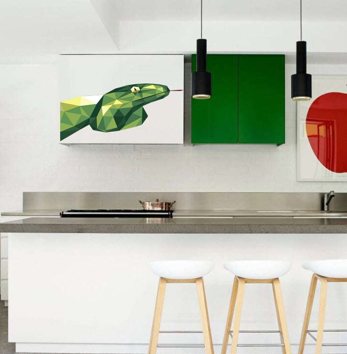Wallmonkeys Green Tree Python Snake Wall Decal Peel and Stick Graphic Polygonal animals Wall decal, Reptiles Themed, living room decor-GD331