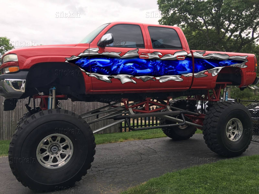 3D Dragons car wrap, Dragon car vinyl graphics, Car side auto vinyl decal, Full color car sticker, Dragon ripped metal car vinyl