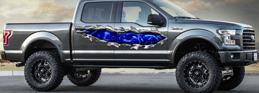 3D Dragons Ripped Metal Car Vinyl, Lizard Car Side Graphics, Full Color Car Side Wrap Sticker, Tribal Dragon Street Racing Graphics