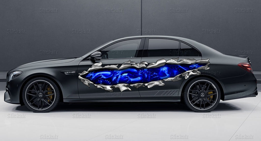 3D Dragons Car Wrap, Dragon Ripped Metal Car Vinyl, Creature Pride Car Vinyl, Lizard Full Color Car Side Graphics