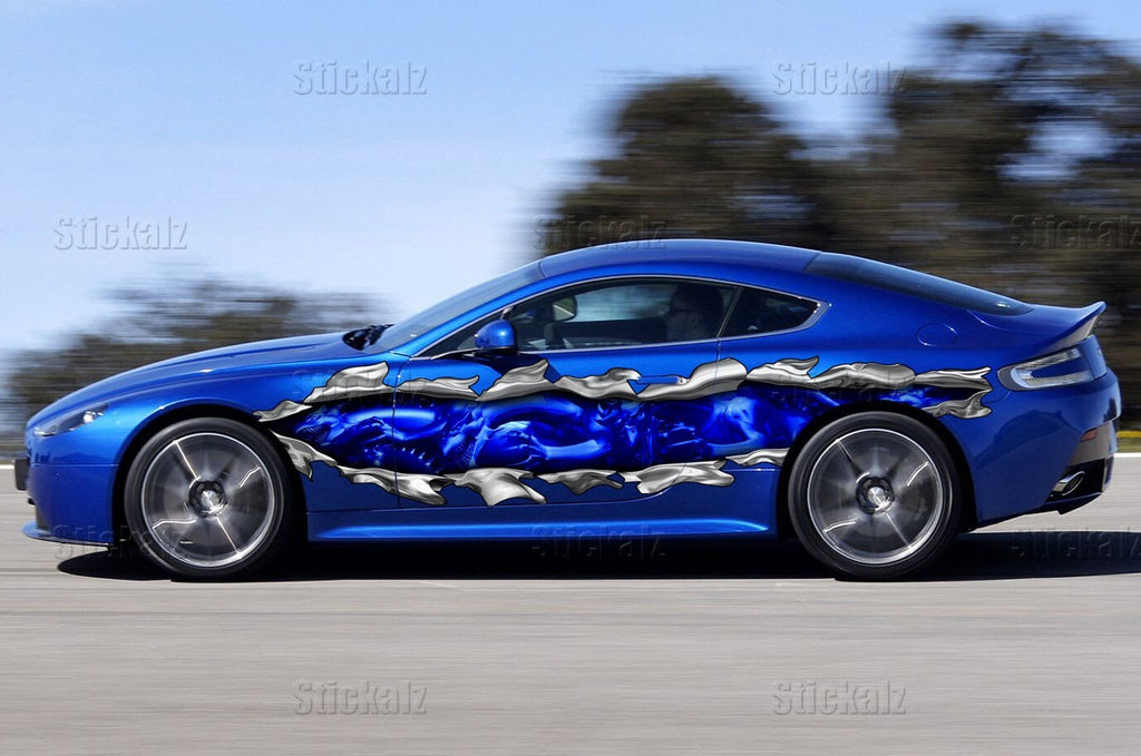 Dragons street racing car graphics, 3D Dragon ripped metal car vinyl sticker, Lizard pride car vinyl, Creature full color car side wrap