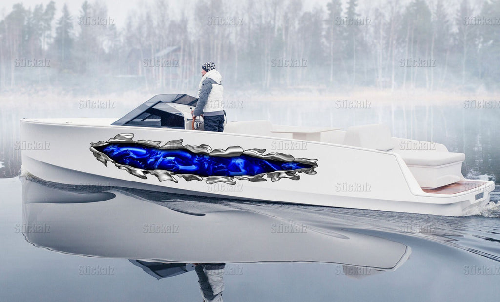 3D Dragons Boat Graphics Ripped Metal Full Color Speed Boat Vinyl Design, Lizard Cigar Boat Wrap, Yacht Vinyl, Watercraft Sticker Design