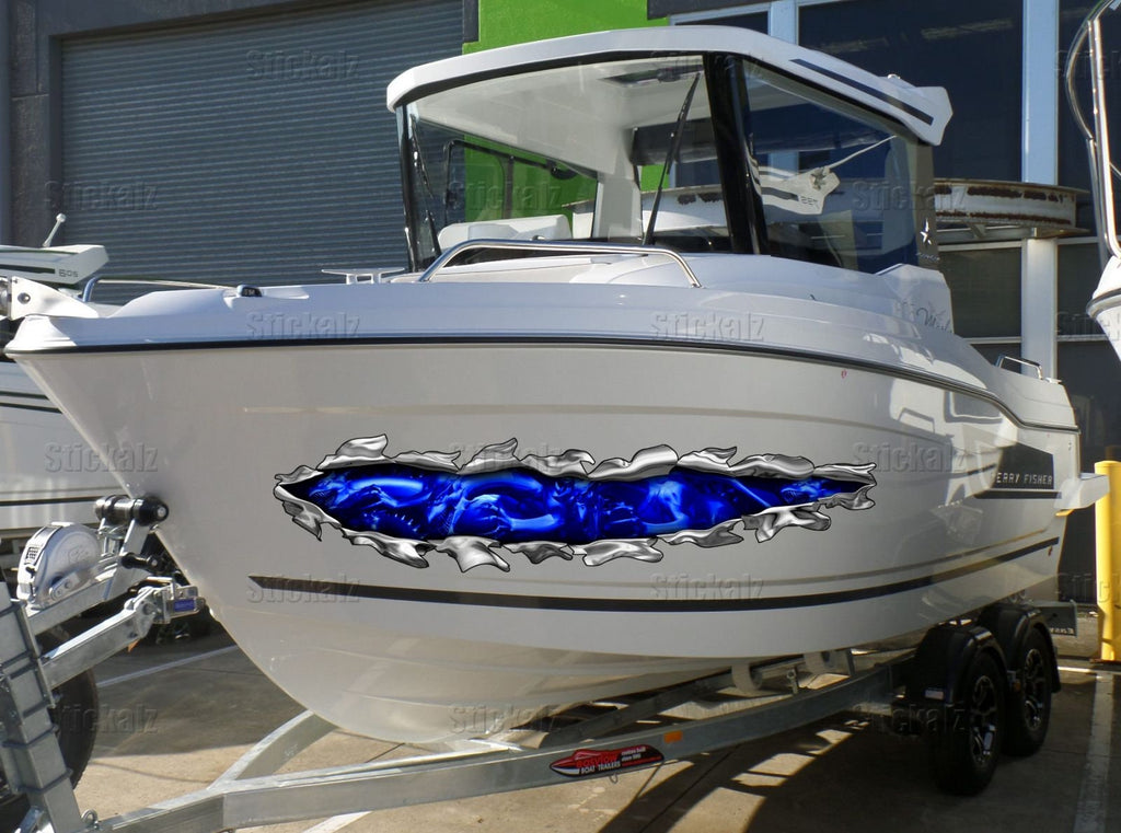 3D Dragons Boat Graphics Ripped Metal Full Color Speed Boat Vinyl Design, Lizard Cigar Boat Wrap, Yacht Vinyl, Watercraft Sticker Design