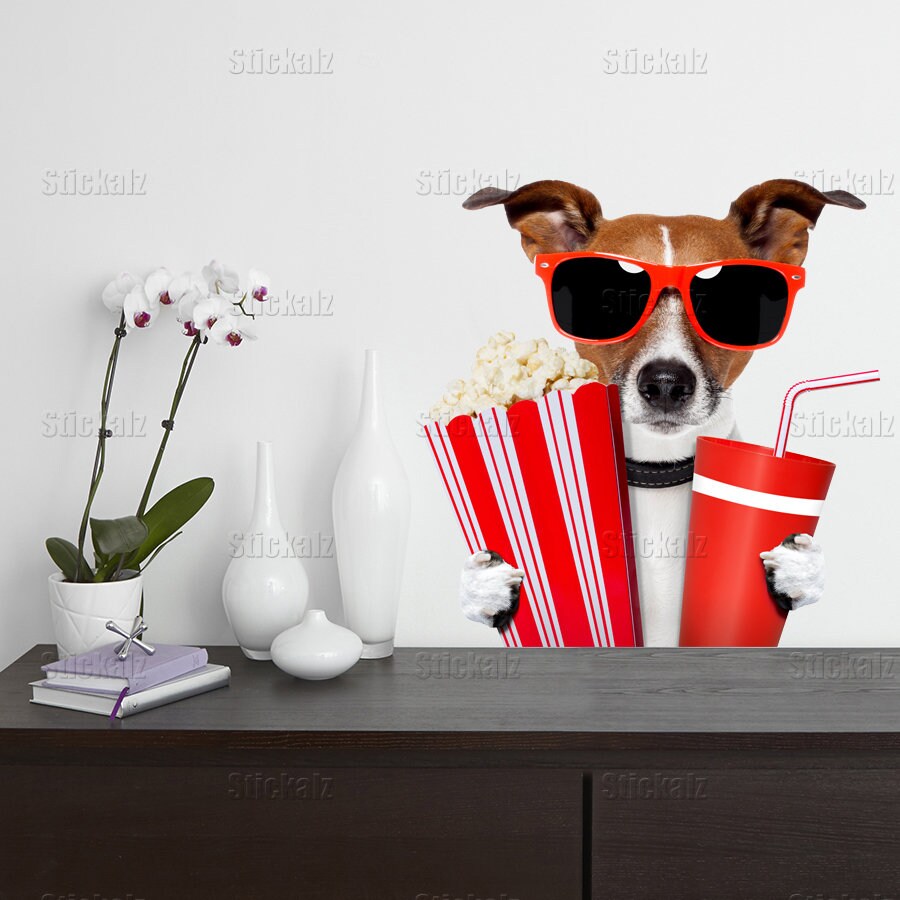 Dog wall sticker, funny dog, movie night wall decal, funny animal decor cfb 77