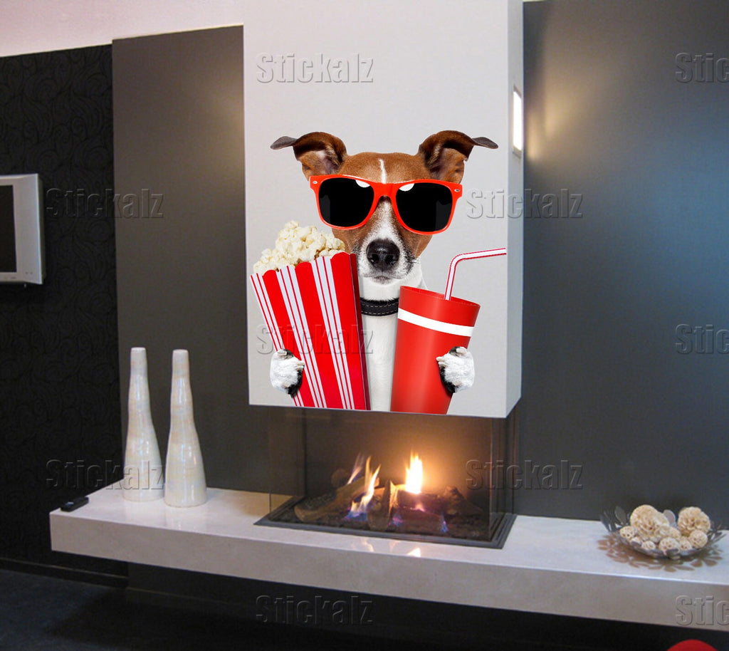 Dog wall sticker, funny dog, movie night wall decal, funny animal decor cfb 77