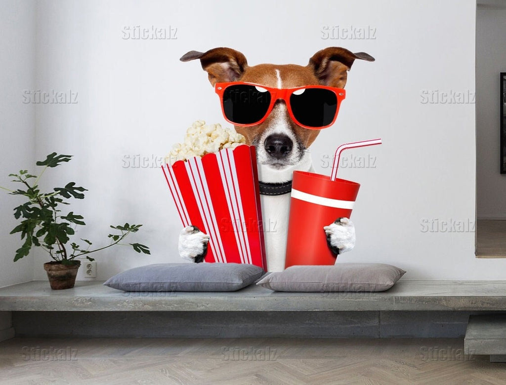 Dog wall sticker, funny dog, movie night wall decal, funny animal decor cfb 77