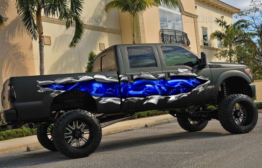 3D Dragons car wrap, Dragon car vinyl graphics, Car side auto vinyl decal, Full color car sticker, Dragon ripped metal car vinyl