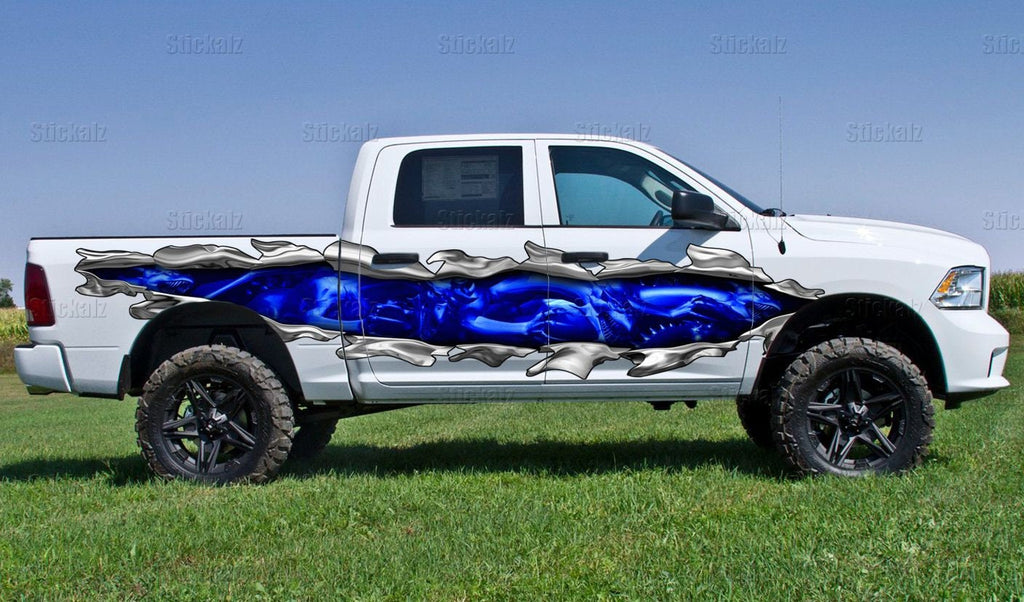 3D Dragons Ripped Metal Car Vinyl, Lizard Car Side Graphics, Full Color Car Side Wrap Sticker, Tribal Dragon Street Racing Graphics