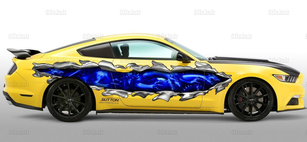 3D Dragons Car Wrap, Dragon Ripped Metal Car Vinyl, Creature Pride Car Vinyl, Lizard Full Color Car Side Graphics