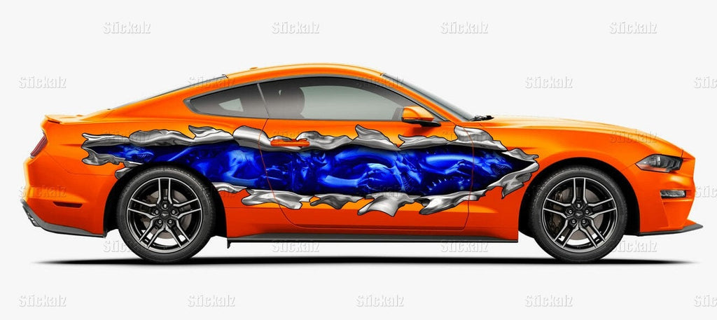 Dragons street racing car graphics, 3D Dragon ripped metal car vinyl sticker, Lizard pride car vinyl, Creature full color car side wrap