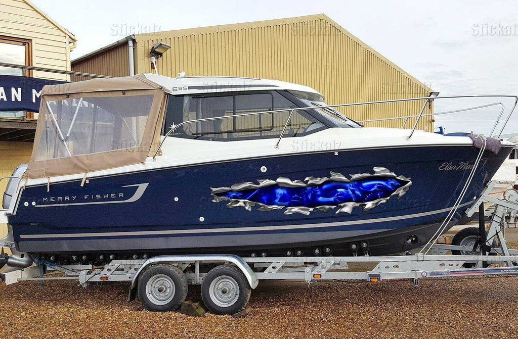 3D Dragons Boat Graphics Ripped Metal Full Color Speed Boat Vinyl Design, Lizard Cigar Boat Wrap, Yacht Vinyl, Watercraft Sticker Design