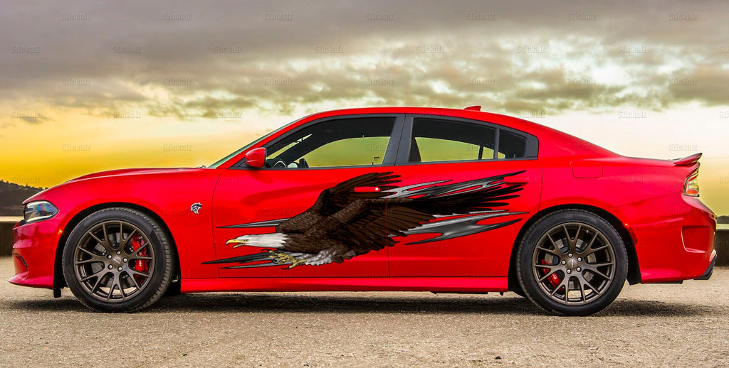 3D Tribal Car Sticker Wrap Ripped Metal, American Pride Full Color Car Vinyl Design, Patriotic street racing graphics stickers