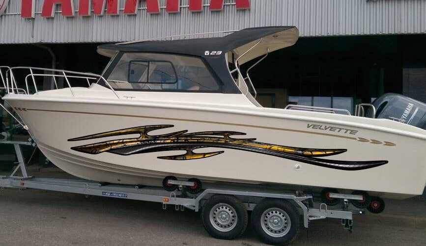 Vinyl Wrapping Boat, 3D Watercraft Tribal Graphic, Boat Wrap Ripped Metal, Full Color Speed Boat Decals, Tribal Yacht Wrap Sticker
