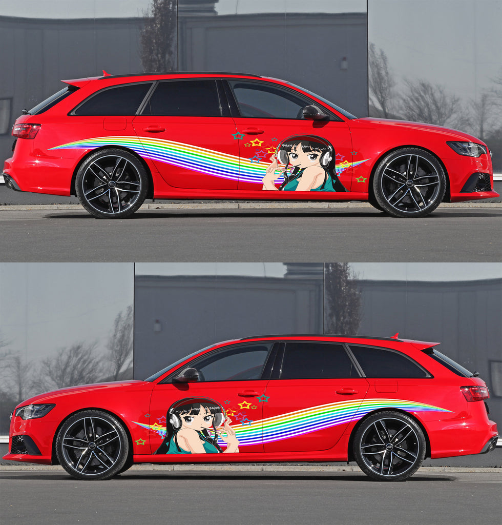Anime Car Wrap, Sexy Anime Stickers, Manga Theme Side Car Wrap, Street Racing Graphic, Anime Car Vinyl Decal, Large Vehicle Graphics