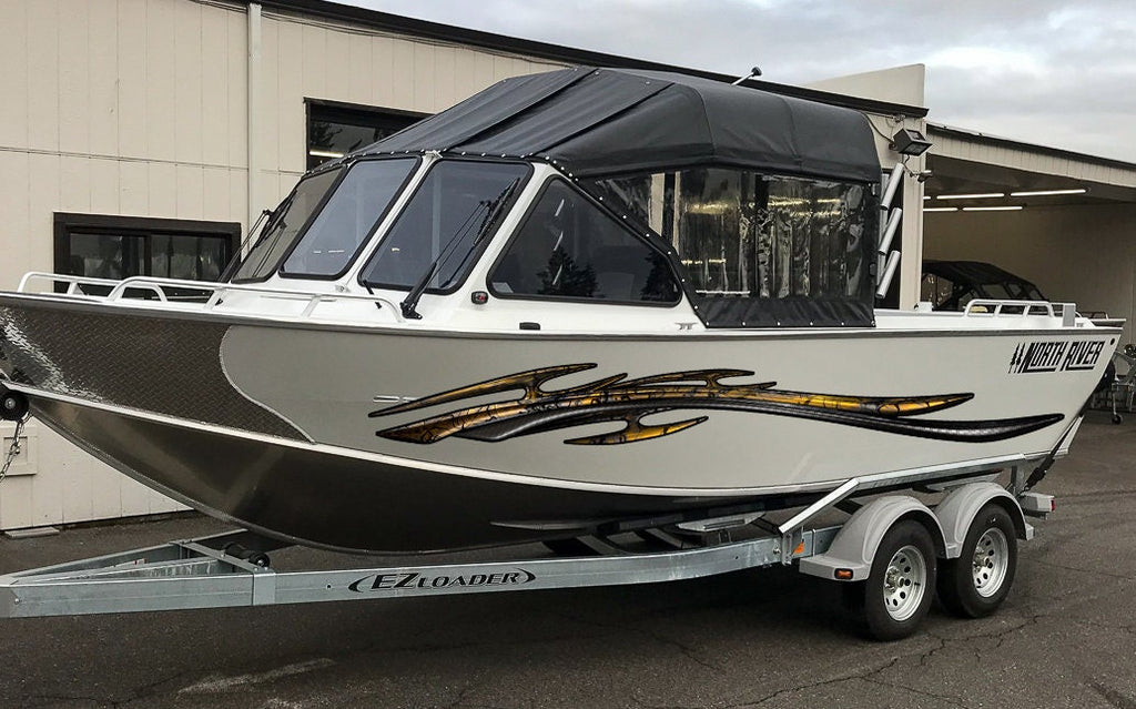 Vinyl Wrapping Boat, 3D Watercraft Tribal Graphic, Boat Wrap Ripped Metal, Full Color Speed Boat Decals, Tribal Yacht Wrap Sticker