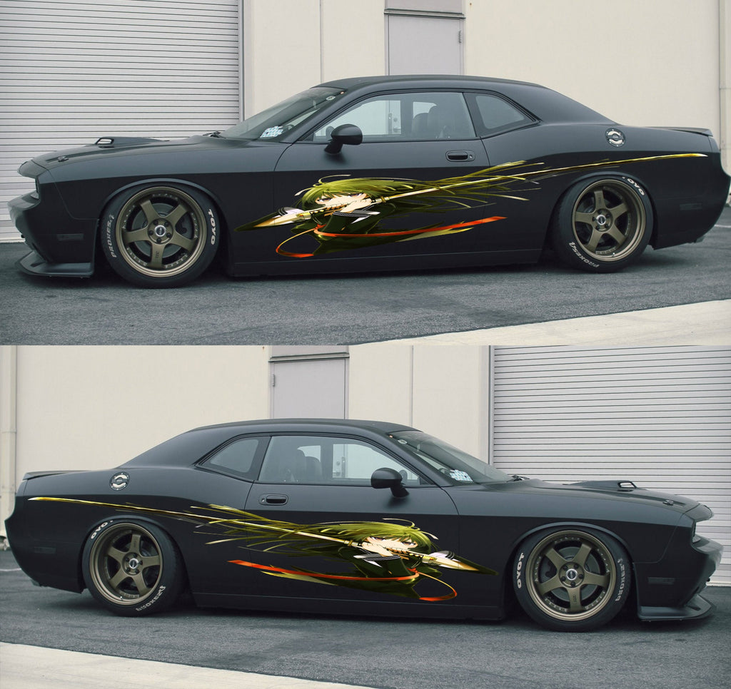 Warrior Girl Anime Sticker, Sexy Anime Stickers, Japanese Anime Vehicle Livery, Anime Car Wrap Side, Cast Vinyl Wrap, Racing Car Decal
