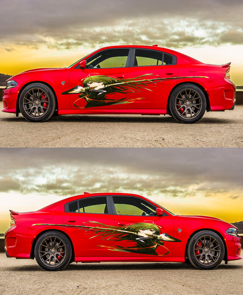 Warrior Girl Anime Sticker, Sexy Anime Stickers, Japanese Anime Vehicle Livery, Anime Car Wrap Side, Cast Vinyl Wrap, Racing Car Decal