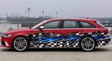Load image into Gallery viewer, 3D Racing Flag Car Decal – Tribal Checkered Flag Vinyl Wrap – Racing Stripes Sticker for Cars, Trucks, SUVs – Custom Sizes