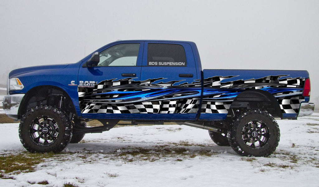 Car Vinyl Flag, jeep Side Tribal Checkered flag, Vinyl Racing Ripped Metal wrap Graphics Decal, Wrap Tribal Checkered