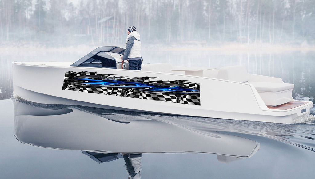 Checkered 3D Dragons Tribal Ripped Metal Car Vinyl, Dragons Boat Wrap, Wrap Vinyl, Tribal Flames Decals, Ranger Boat Decals and Stickers