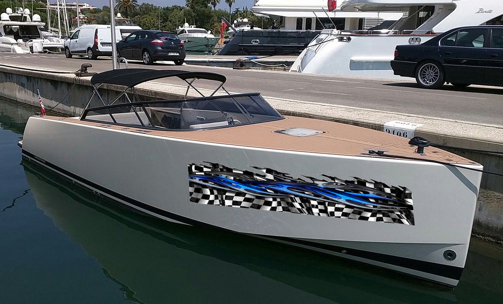 Checkered 3D Dragons Tribal Ripped Metal Car Vinyl, Dragons Boat Wrap, Wrap Vinyl, Tribal Flames Decals, Ranger Boat Decals and Stickers