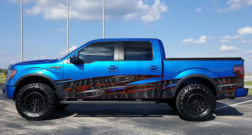 Blade Racing Stripes Car Decal, Tribal Street Racing Graphic Vinyl, 3D Wrap Graphics, Car Side Tribal Sticker