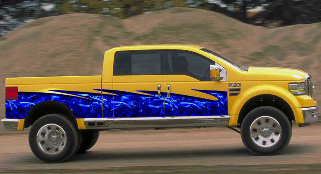 Tribal Dragons Racing flag car vinyl, Full color Car side graphics Racing, vinyl Checkered flag side graphics stripes