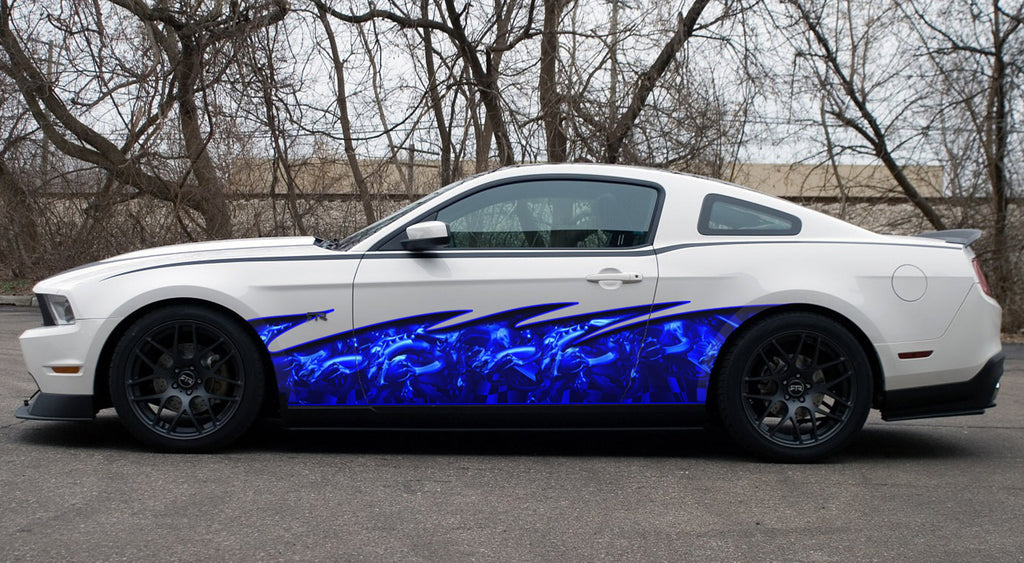 3D Racing Flag Car wrap, Car Vinyl Full Color Tribal Dragons, Checkered Flag Decal, Dragon Car Side Graphics Sticker, Car wrap Side