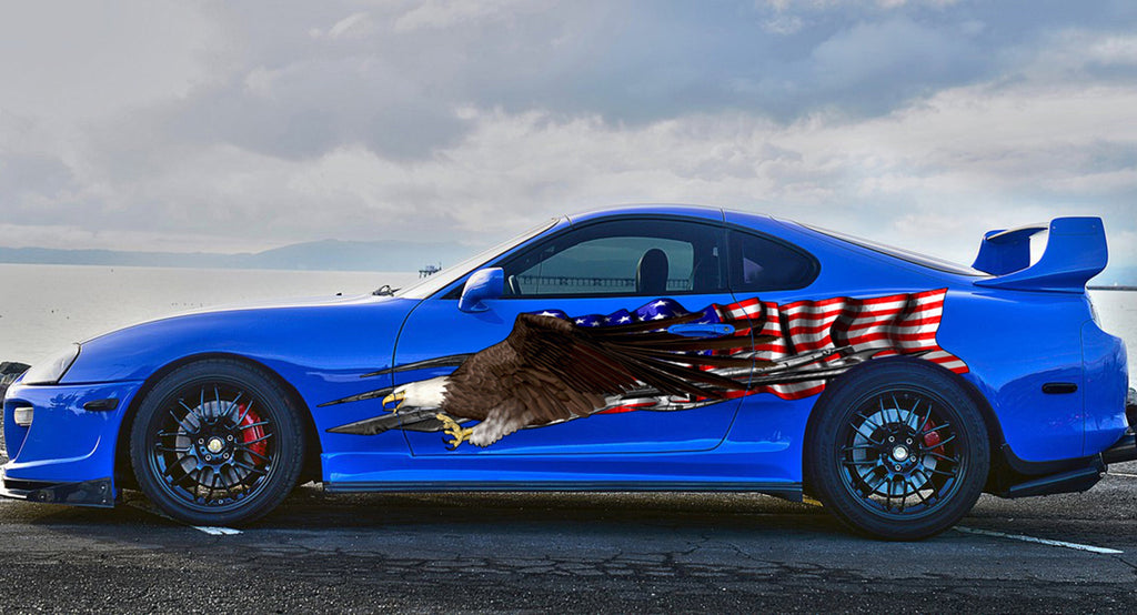 American Pride Ripped Metal Full Color Car Vinyl Design, US Flag wrap, US Eagle Decal, Patriotic Decals, eagle decor
