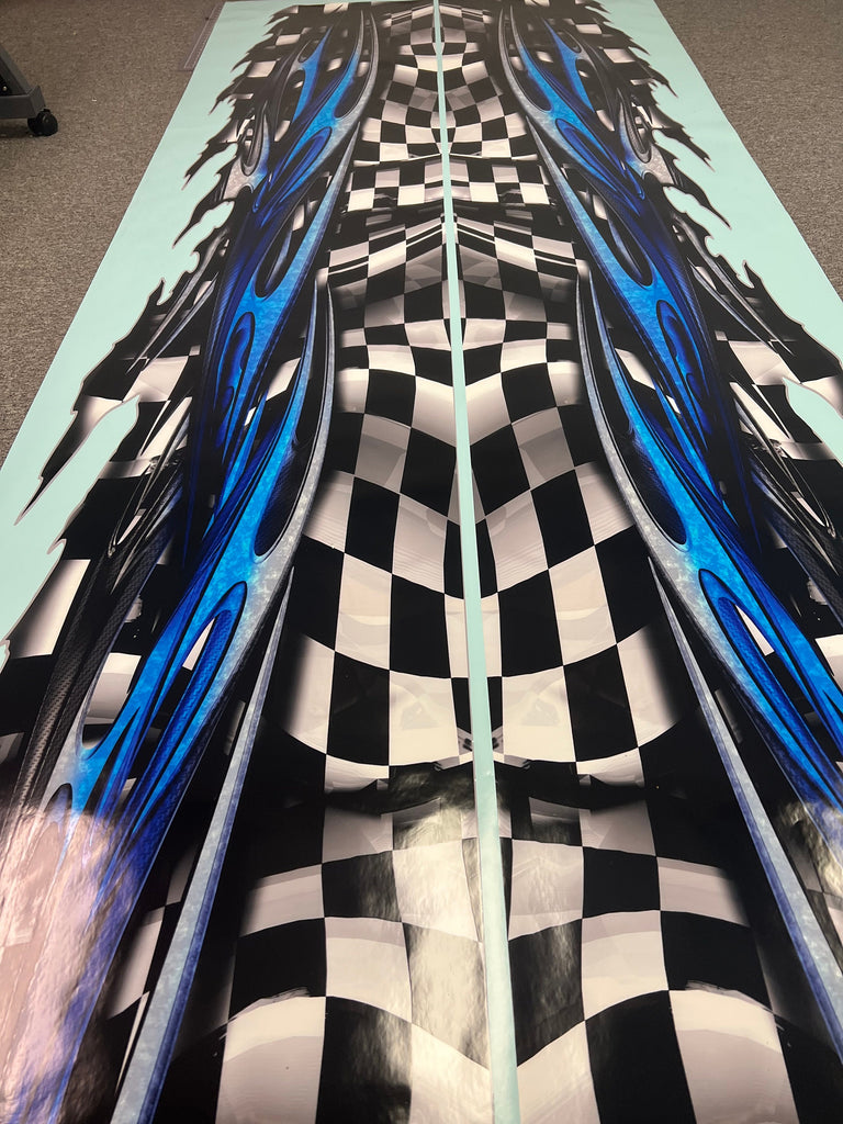 Full Color Car Vinyl Design Racing Flag Car Vinyl, Auto Wrap Tribal Checkered , Ripped Metal Checkered Street Graphic