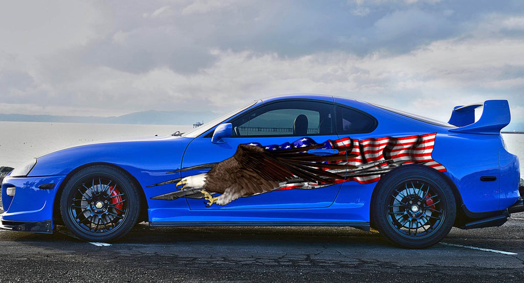 Patriotic Car wrap US Eagle vinyl, Tribal USA flag street racing graphic American pride Ripped Metal décor, eagle decals