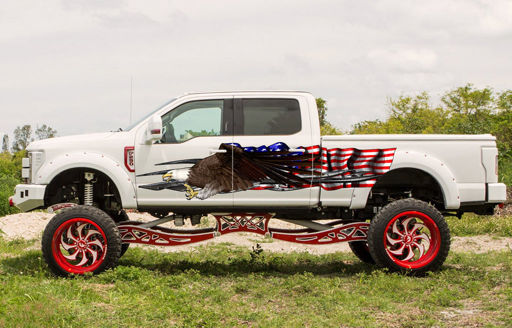 Bold Eagle Truck Side Stickers, USA Flag Car Wrap Decal, Eagle Vinyl, American Pride Graphics, USA Flag Decal for jeep