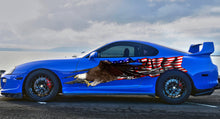 Load image into Gallery viewer, American Pride Car Wrap, Ripped Metal US Eagle Full Color Vinyl Design Checkered Flag Side Graphics, Tribal US Flag Wrap