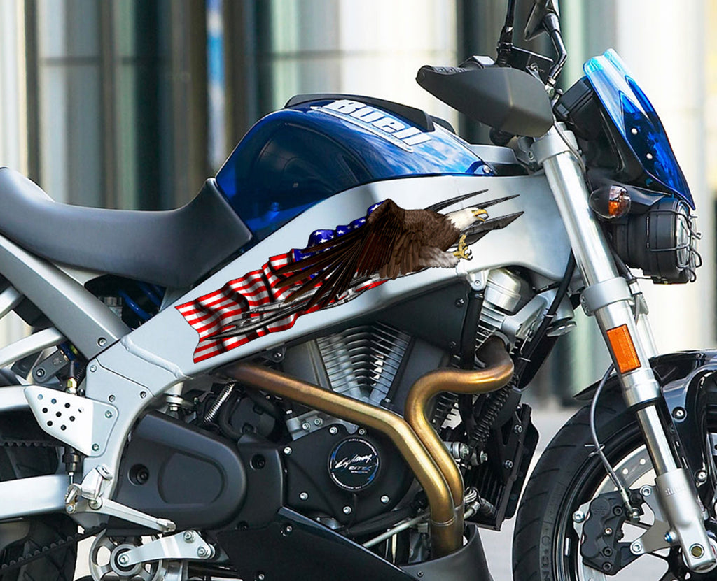 USA Eagle Racing Stickers and Decals, USA Eagle Ripped Metal Motorcycle Vinyl, Dirt Bike Decals, USA flag decal