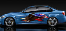 Load image into Gallery viewer, Ripped Metal US Eagle Full Color Car Vinyl Design, Checkered Flag Side Graphics American Pride Wrap, Tribal US Flag Wrap