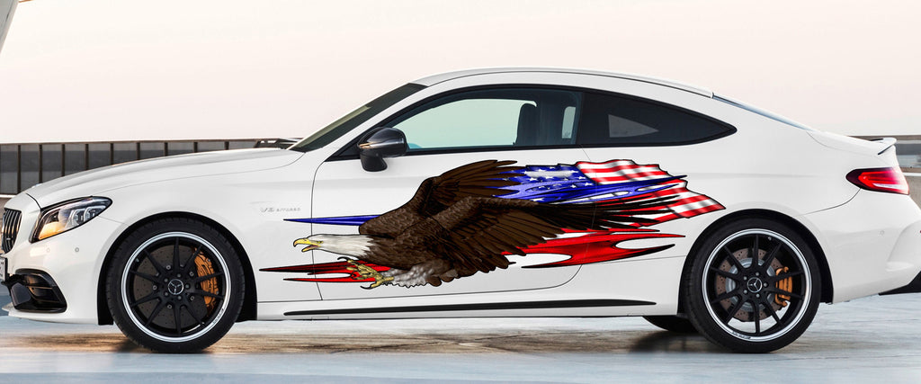 Tribal USA flag street racing graphic, American pride Ripped truck stickers Design, Patriotic Car wrap US Eagle decals