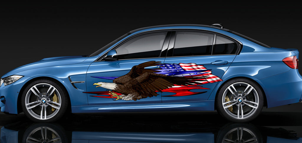 American flag decal Full color Car side graphics vinyl sticker USA flag Car wrap US eagle Car Wrap Racing Patriotic