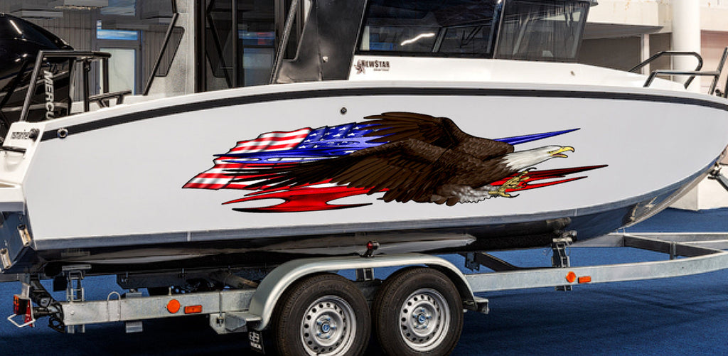 Boat Decals-Yacht American Pride Graphic Decal, American Flag Sticker Cigar Boat Wrap, 3D Tribal Ripped metal vinyl wrap, Stickers for Boat