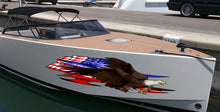 Load image into Gallery viewer, Boat Decals-Yacht American Pride Graphic Decal, American Flag Sticker Cigar Boat Wrap, 3D Tribal Ripped metal vinyl wrap, Stickers for Boat