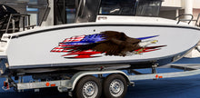 Load image into Gallery viewer, Boat Decals-Yacht American Pride Graphic Decal, American Flag Sticker Cigar Boat Wrap, 3D Tribal Ripped metal vinyl wrap, Stickers for Boat