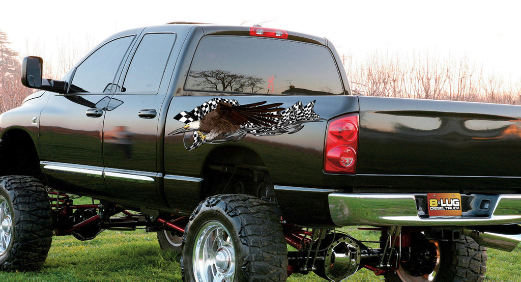 3D US eagle Ripped Metal Car Vinyl Checkered flag wrap Racing flag jeep Graphics Side Decals Graphics Vinyl Stickers